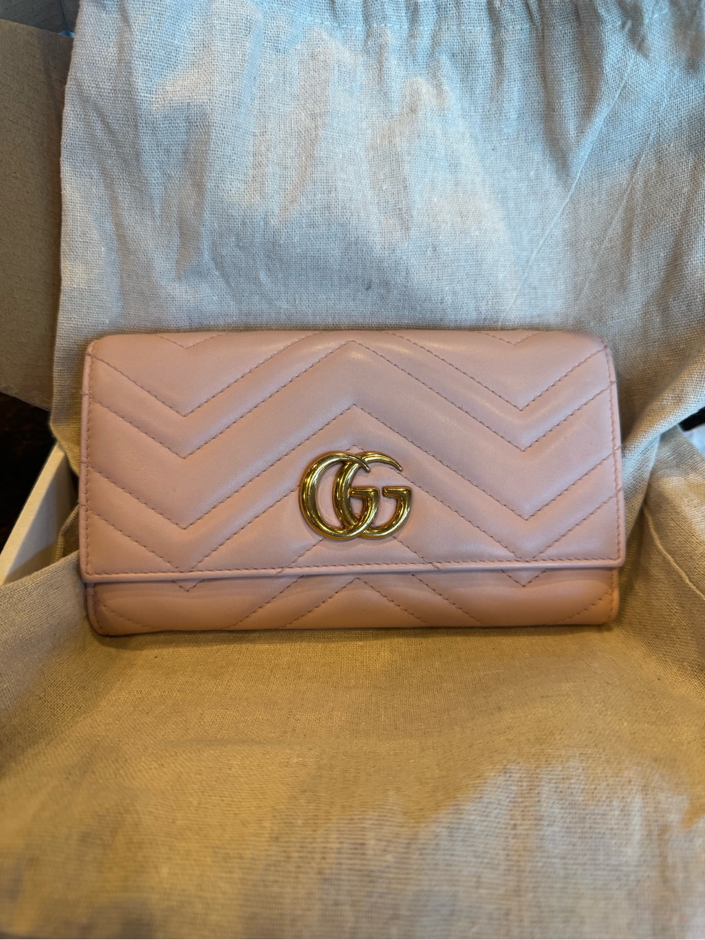 Gucci Blush Pink Chevron Quilted Gg Continental Wallet With Gold Hardware